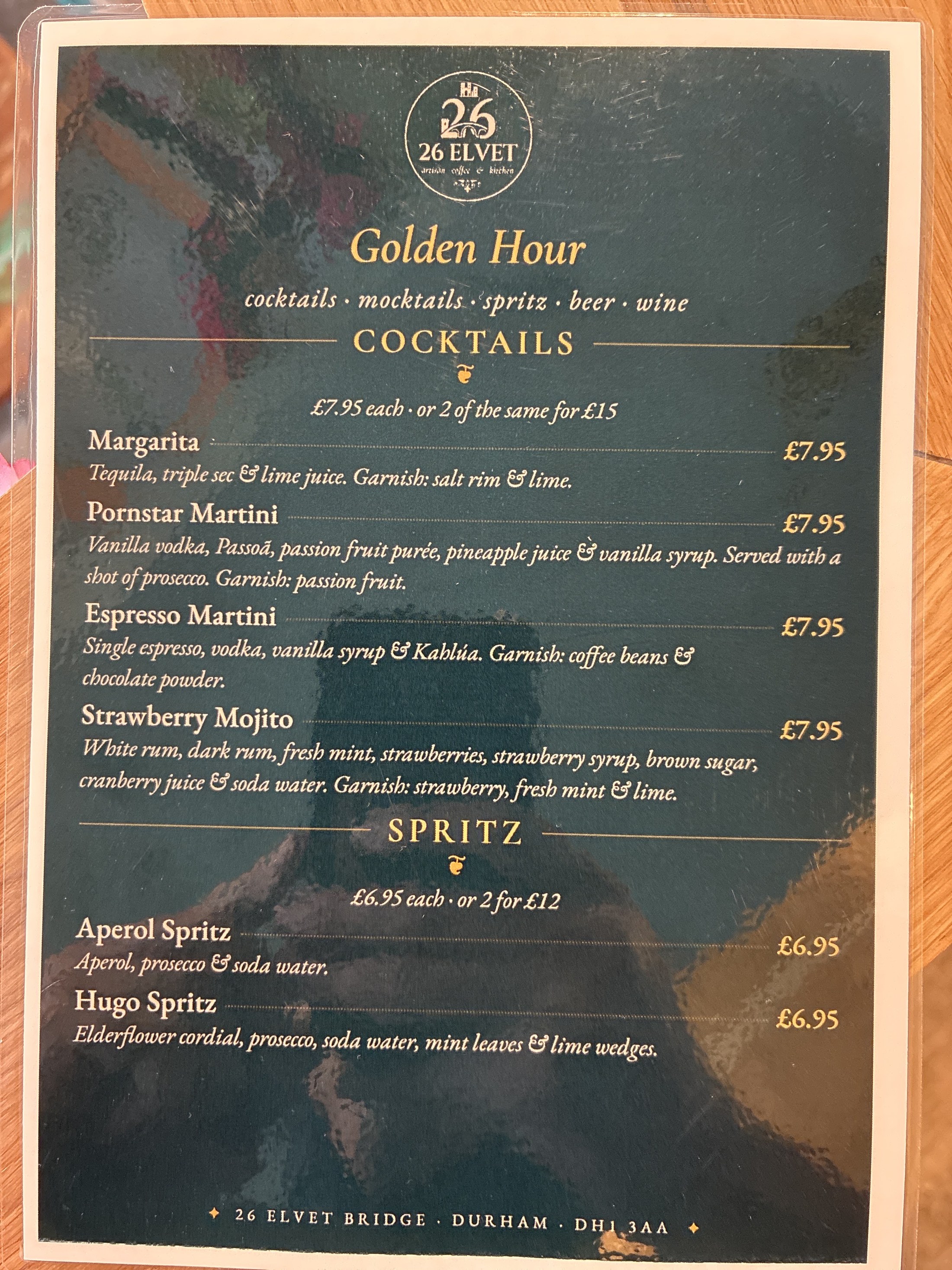 26 Elvet cocktails and spritz menu