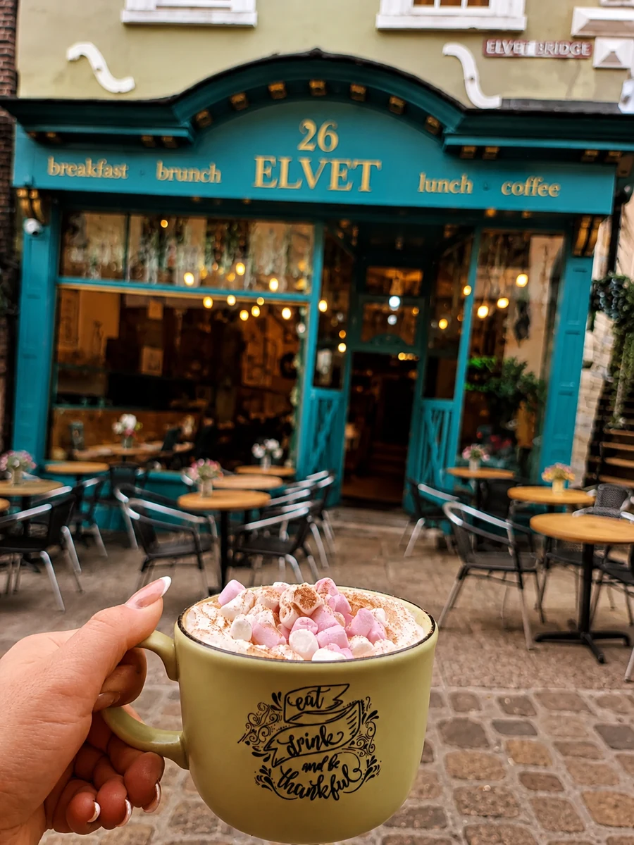 A hot drink served outside 26 Elvet